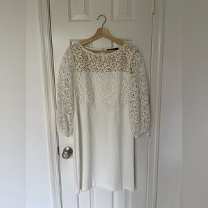Anne Klein White Ivory Open Crochet Sleeve Fomal Dress